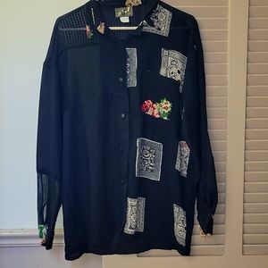 Black sheer with floral prints shirt